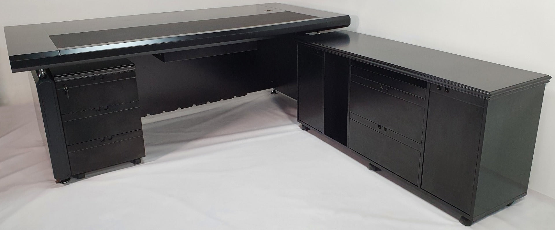 Unique Black 1800mm Executive Office Desk with Pedestal and Return - 8801-BLK